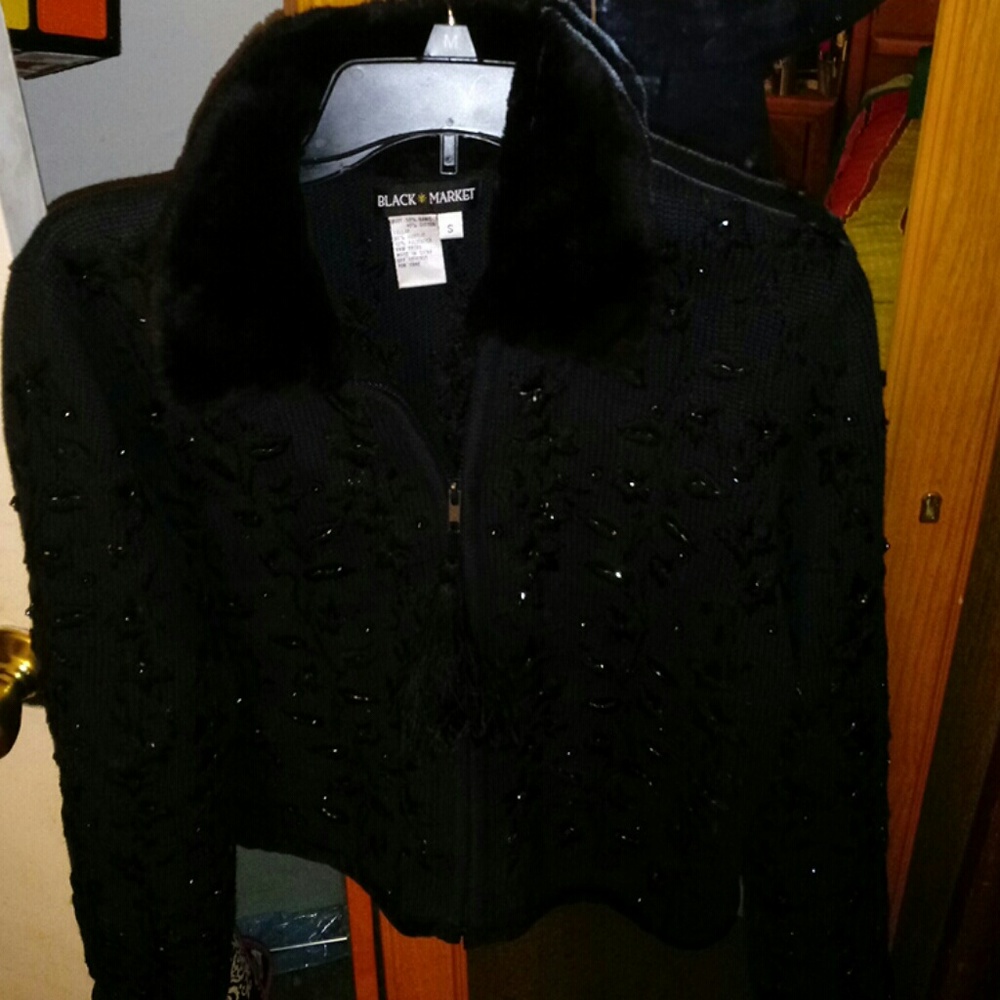 Black Market Faux Fur Collar Sweater Jacket
